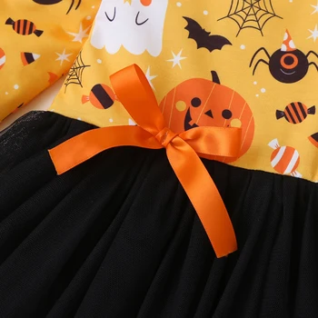2020 Copil Copii Copii Fete de Dovleac cu Maneca Lunga de Toamna Halloween Tutu Dantelă Rochie Costum de Halloween Pentru Copii 2-6Y