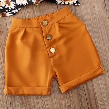 2020 copil de Vara haine de fata set Flower print short sleeve top pătrat guler culoare solidă pantaloni de vară costum de haine