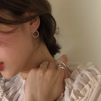 2020-Coreean Simplu Dublu Cerc De Culoare De Aur De Metal Stras Picătură Cercei Pentru Femeile De Moda Mici Pendientes Delicate Cercei
