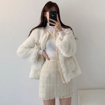 2020 coreene Noi, elegante, de toamna iarna temperament faux miel haină de lână + talie mare sac de șold a-line fusta costum din Două piese seturi T604
