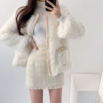 2020 coreene Noi, elegante, de toamna iarna temperament faux miel haină de lână + talie mare sac de șold a-line fusta costum din Două piese seturi T604