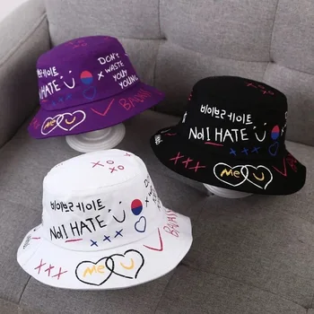 2020 Coreene Noi Vara Harajuku Casual Găleată Pălării Barbati Femei Unisex Cuplu Hip Hop Scrisoarea Imprimate Din Bumbac Panama Pescuit Capace