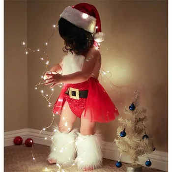 2020 Crăciun Baby girl Body fără Mâneci Gât rochie Triunghi Picioare Piept de Pluș Centura Model de dantela dulce de Vară de Anul Nou
