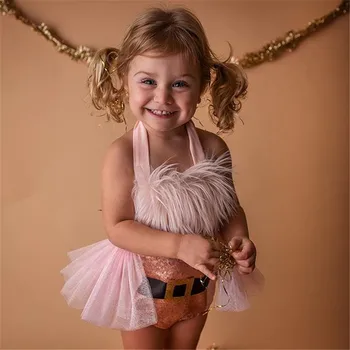 2020 Crăciun Baby girl Body fără Mâneci Gât rochie Triunghi Picioare Piept de Pluș Centura Model de dantela dulce de Vară de Anul Nou