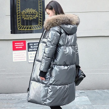 2020 de iarnă X-lucios lung solid hanorace femei plus dimensiune cu guler de blană cu glugă groasă stil coreean puffer paltoane și jachete femei