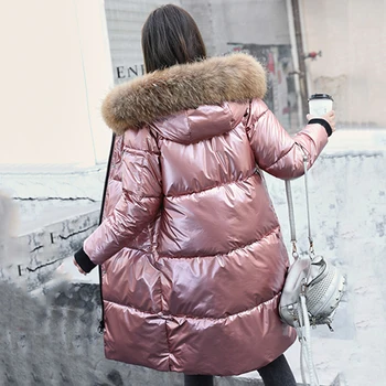 2020 de iarnă X-lucios lung solid hanorace femei plus dimensiune cu guler de blană cu glugă groasă stil coreean puffer paltoane și jachete femei