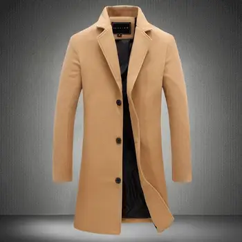 2020 de Moda pentru Bărbați de Lână Haina de Iarnă Caldă Culoare Solidă Lung Trenci Sacou Masculin Singur Pieptul Business Casual Palton Hanorac