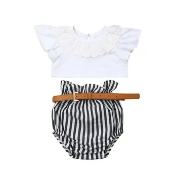 2020 de Vara pentru Copii Imbracaminte pentru Nou-născut Fetița Costum de Haine fără Mâneci T-shirt, Blaturi+PP Dungi Pantaloni scurti Casual Seturi