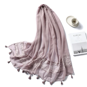 2020 Design de Brand Femei Eșarfă de Hijabs pentru Doamna Solid Ciucure de Culoare de Moda Șaluri și Împachetări Pashmina Bandană de sex Feminin Foulard