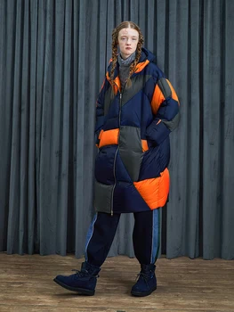 2020 Design Original Femei De Iarnă Casual Supradimensionate Gros Cald Contrast Culoare Alb Rață Jos Jacheta Ultra Liber Puffer Coat