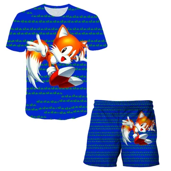 2020 Drăguț desen Animat 3D Tricou Copii Costum de Haine de Vara Scurte de Imprimare Sonic ariciul Copii Set Baieti Streetwear Copii Topuri
