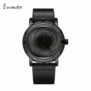 2020 Enmex creativ elegant ceas de mână rezistent la apă GAURĂ NEAGRĂ conceptul curea din piele de moda Elegant 5ATM cuarț ceas