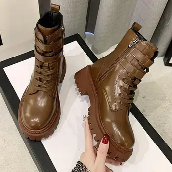 2020 Femei Glezna Cizme de Iarnă Pantofi Platforma se Potrivesc cu Fermoar Toc Pătrat Elegant pentru Femei Pantofi Femei Cizme de Cross-legat