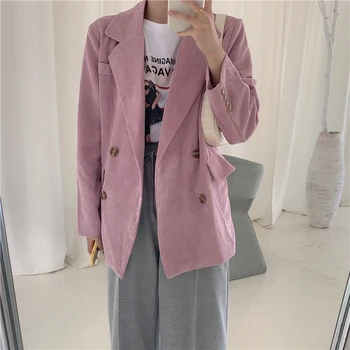 2020 femei negru de catifea roz sacou Dublu rânduri maneca lunga buzunar birou doamnă libere haina casual blazer jacheta XZ17