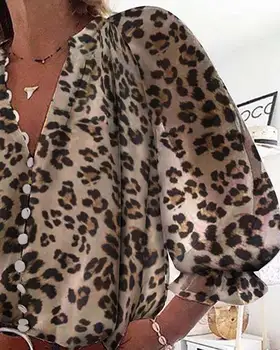 2020 Femei Nou Nobil și Elegant Leopard de Imprimare cu Mâneci Lungi de Top Generos Casual Profesional Îmbrăcăminte pentru Femei