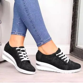 2020 Femei Pană Pantofi De Vara De Toamna Casual Panza Adidași Respirabil Platforma Adidasi Amesteca Toc Subliniat Toe Aer Ochiurilor De Plasă Pantofi