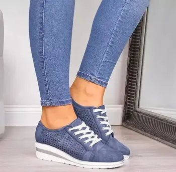2020 Femei Pană Pantofi De Vara De Toamna Casual Panza Adidași Respirabil Platforma Adidasi Amesteca Toc Subliniat Toe Aer Ochiurilor De Plasă Pantofi