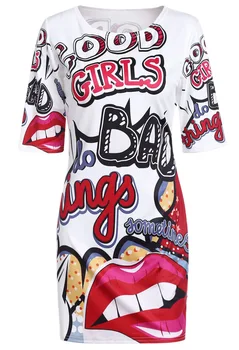2020 Femei Print Amuzant Rochie de Vara Desene animate Hip Hop Buzele Mini Rochie de Club, Rochie de Petrecere Dimensiune Mare T-Shirt Dress