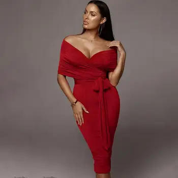2020 Femei Rochie de Primavara-Toamna Rochie Lunga de Seara Sexy Rochii de Catifea de Pe Umăr V-neck Maneca Lunga Bodycon Eleganta Slim Lady