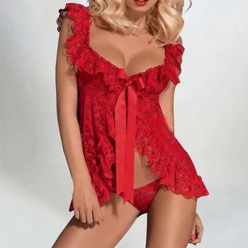 2020 Femei Sexy Sexy cămașă de noapte de Dantelă + G String Lenjerie Sexy Pijamale Rochie Babydoll Erotic Plus Dimensiune Costume M-5XL