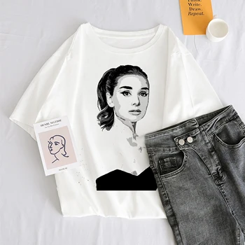 2020 Femei T Shirt Audrey Hepburn Estetice Imprimare Femeie T-shirt Harajuku Destul de Tricou Casual 90 Nouă Grunge, Vintage Tee
