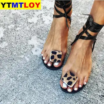 2020 Femei Vara Sandale Plate Sexy Leopard De Imprimare Manual Pantofi Sandale Flip-Flops Plus Dimensiune Glezna Curea Casual Plat Cu