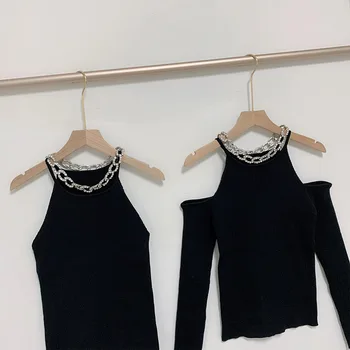 2020 Femeie Verii Începutul Toamnei Sexy Rezervor de Top Negru cu Lanț Designer de Haine de Lux pentru Femei Streetwear