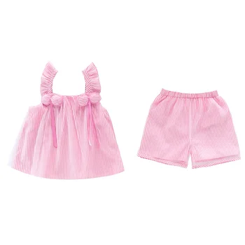 2020 Fetita printesa Haine de Vară Set de Moda cu dungi drăguț arc plasă costume Copii mici Copii, Seturi de Haine