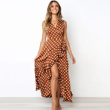 2020 Fierbinte Stil de Îmbrăcăminte pentru Femei de Vară Explozie Polka Dot Sexy V-neck fără Mâneci Talie Subțire Neregulate Rochie de petrecere rochie maxi