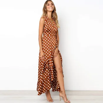 2020 Fierbinte Stil de Îmbrăcăminte pentru Femei de Vară Explozie Polka Dot Sexy V-neck fără Mâneci Talie Subțire Neregulate Rochie de petrecere rochie maxi