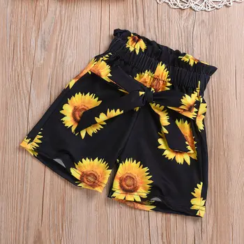 2020 Floarea-soarelui de Imprimare de Costume Pentru Copii Fata de Copil Fete Haine de vară Set galben fără Mâneci Culturilor Topuri tricou Florale Arc pantaloni Scurți set
