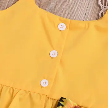 2020 Floarea-soarelui de Imprimare de Costume Pentru Copii Fata de Copil Fete Haine de vară Set galben fără Mâneci Culturilor Topuri tricou Florale Arc pantaloni Scurți set