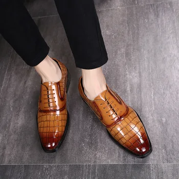 2020 Formale Bărbați Crocodil Model de Pantofi din Piele Subliniat Toe Petrecere Casual Office Oxford Pantofi Platforma Bărbați Zapatos De Hombre