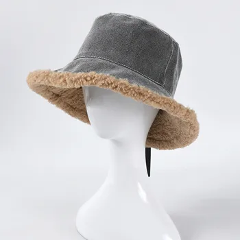 2020 Iarna Din Piele Faux Găleată Pălărie Femei Cowboy Cald Catifea Solid Găleată Pălării Unisex Moda Dublă Față-Verso Panama Pescar Capace