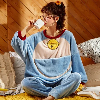 2020 Iarna Femei Set de Pijama de Flanel Desene animate Doraemon Pijamale 2 piese Sleepwear Uzura petrecere a timpului Liber Anime Liber pijama mujer