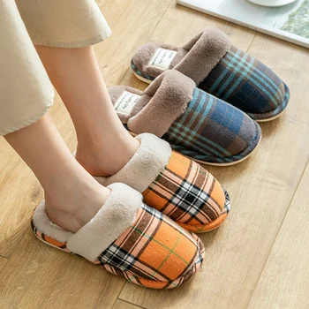 2020 Iarna Noi Femeile Confort Acasă, Papuci De Casă Dormitor Cald Cuplu Bumbac Carouri Pantofi De Interior Plat Pantofi Moi Iubitorii De Slidere