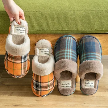 2020 Iarna Noi Femeile Confort Acasă, Papuci De Casă Dormitor Cald Cuplu Bumbac Carouri Pantofi De Interior Plat Pantofi Moi Iubitorii De Slidere