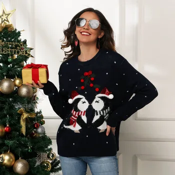 2020 Iarna Noi Femeile e Mic Pinguin Jacquard Pierde cu mâneci Lungi Pulover Pulover Pulover de Crăciun Model de Crăciun Pulover