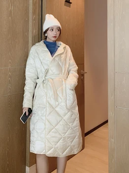 2020 Iarna Noi Ușor În Jos Căptușit Jacheta Femei Coreene Supradimensionat Vrac Se Ingroase Dantelă Sus Cald Hanorac Jacheta De Moda Long Parka