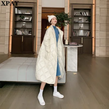 2020 Iarna Noi Ușor În Jos Căptușit Jacheta Femei Coreene Supradimensionat Vrac Se Ingroase Dantelă Sus Cald Hanorac Jacheta De Moda Long Parka