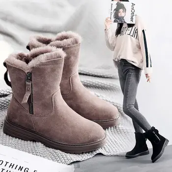 2020 iarna noi versiunea coreeană plus catifea cald cizme de zapada de sex feminin tub scurt din bumbac cizme canaf cu fermoar cizme Martin bumbac pantofi