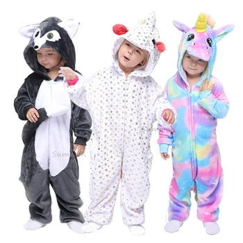 2020 Iarnă Animal Unicorn Kigurumi Pijamale Baieti Fete Anime Panda Salopeta Copii Pijamale Curcubeu Unicorn Scutece Pentru Copii