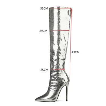 2020 iarnă Europene și Americane de moda cizme a subliniat stiletto cu toc de argint lung tub cu fermoar cizme de iarna femei
