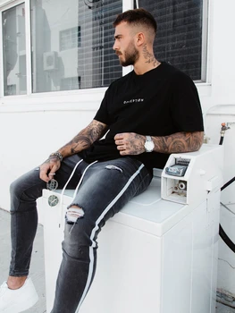 2020 la Modă pentru Bărbați Rupt Blugi Slim Motocicleta Casual Creion Pantaloni de Stradă, Datând de Drept Jean îmbrăcăminte Bărbați