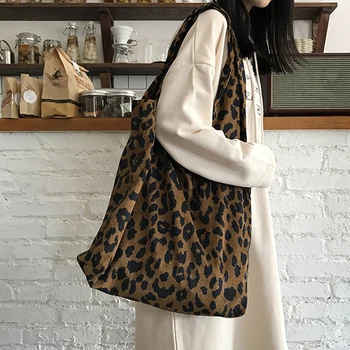 2020 Leopard De Imprimare Doamnelor Sac De Pânză Femei Cumpărături Tote Pungi De Cumpărături Pliabilă Eco Reutilizabile Umăr Geanta Shopper Genți De Mână