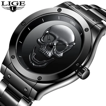 2020 LIGE Nou Clasic Negru Craniu Mens Ceasuri de Top de Brand de Lux de Afaceri Ceas Bărbați Impermeabil Cuarț Ceas de Om Relogio Masculino