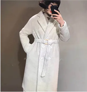 2020 lux Real Nurca Cașmir haina lunga hiary de pluș Haină de blană cu curea pentru femei de Iarnă Pufos Uza gros cald cardigan supradimensionat