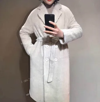 2020 lux Real Nurca Cașmir haina lunga hiary de pluș Haină de blană cu curea pentru femei de Iarnă Pufos Uza gros cald cardigan supradimensionat