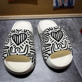 2020 marci de pantofi de top Slide Bărbați 2020 Moda Femei Spumă Runner Graffiti Vara Slide Casual, Papuci Pantofi de Plaja duș papuci