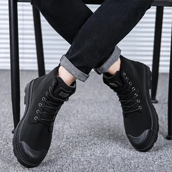 2020 Mare Sus Glezna Cizme de Primăvară Pantofi pentru Bărbați Cizme de Moda Dantelă sus Cizme Motocicleta în aer liber Negru Clasic de Lucru Cizme Barbati Pantofi